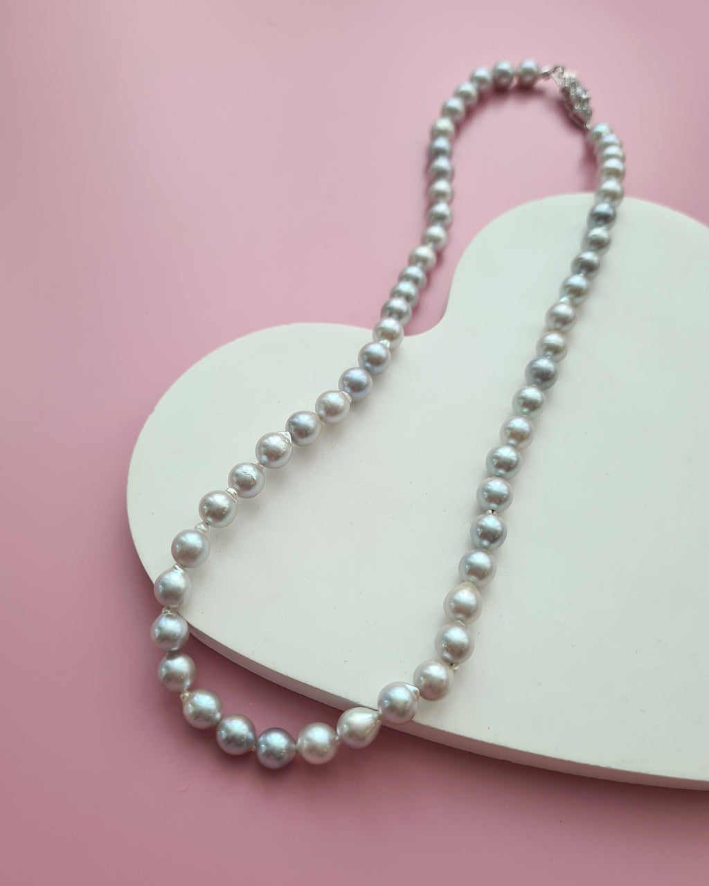 Silver Blue Akoya Baroque Pearl Strand Necklace, 925 Sterling Silver Pearl Jewelry in Singapore