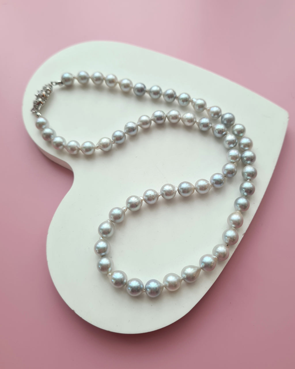 Silver Blue Akoya Baroque Pearl Strand Necklace, 925 Sterling Silver Pearl Jewelry in Singapore