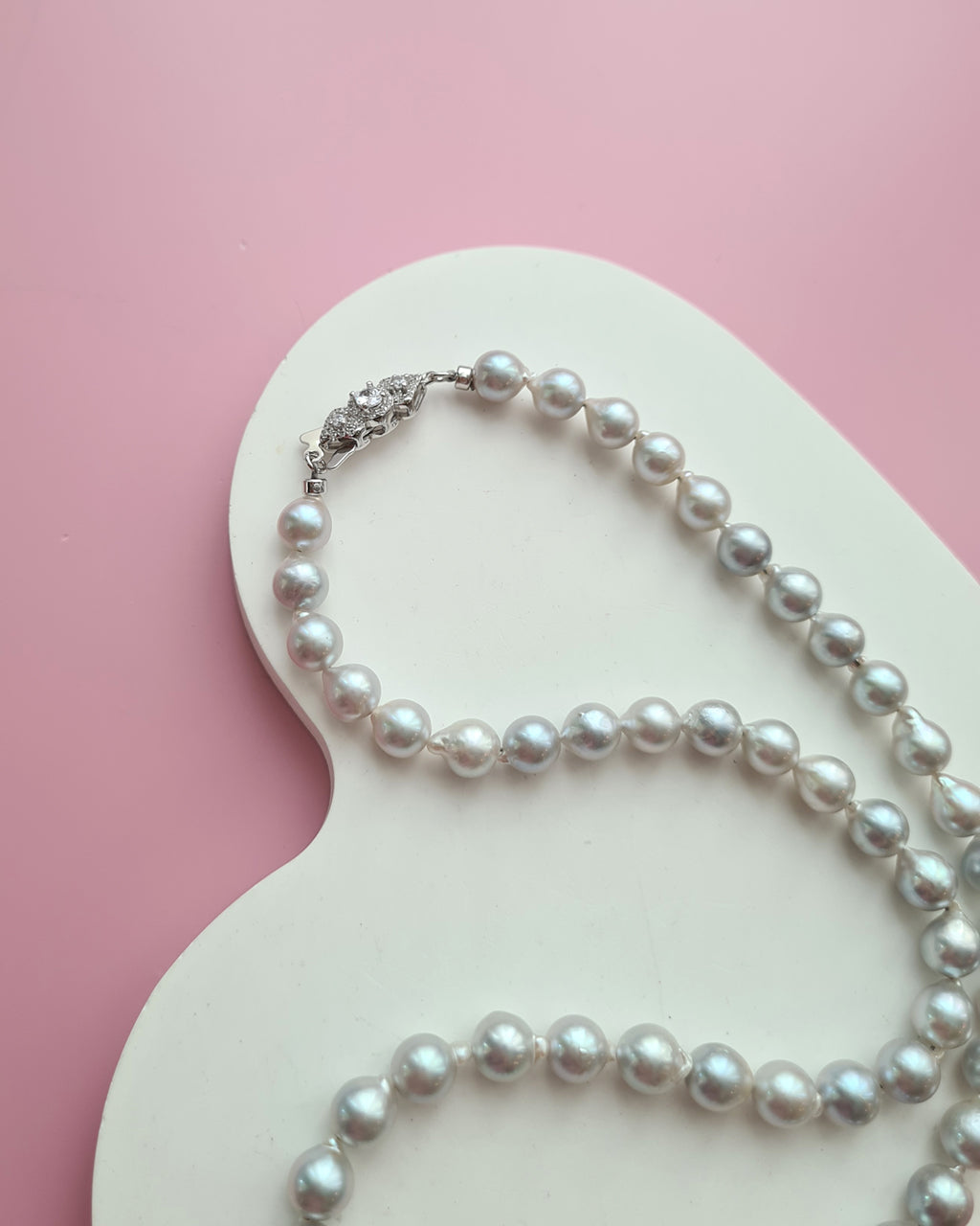 Silver Blue Akoya Baroque Pearl Strand Necklace, 925 Sterling Silver Pearl Jewelry in Singapore