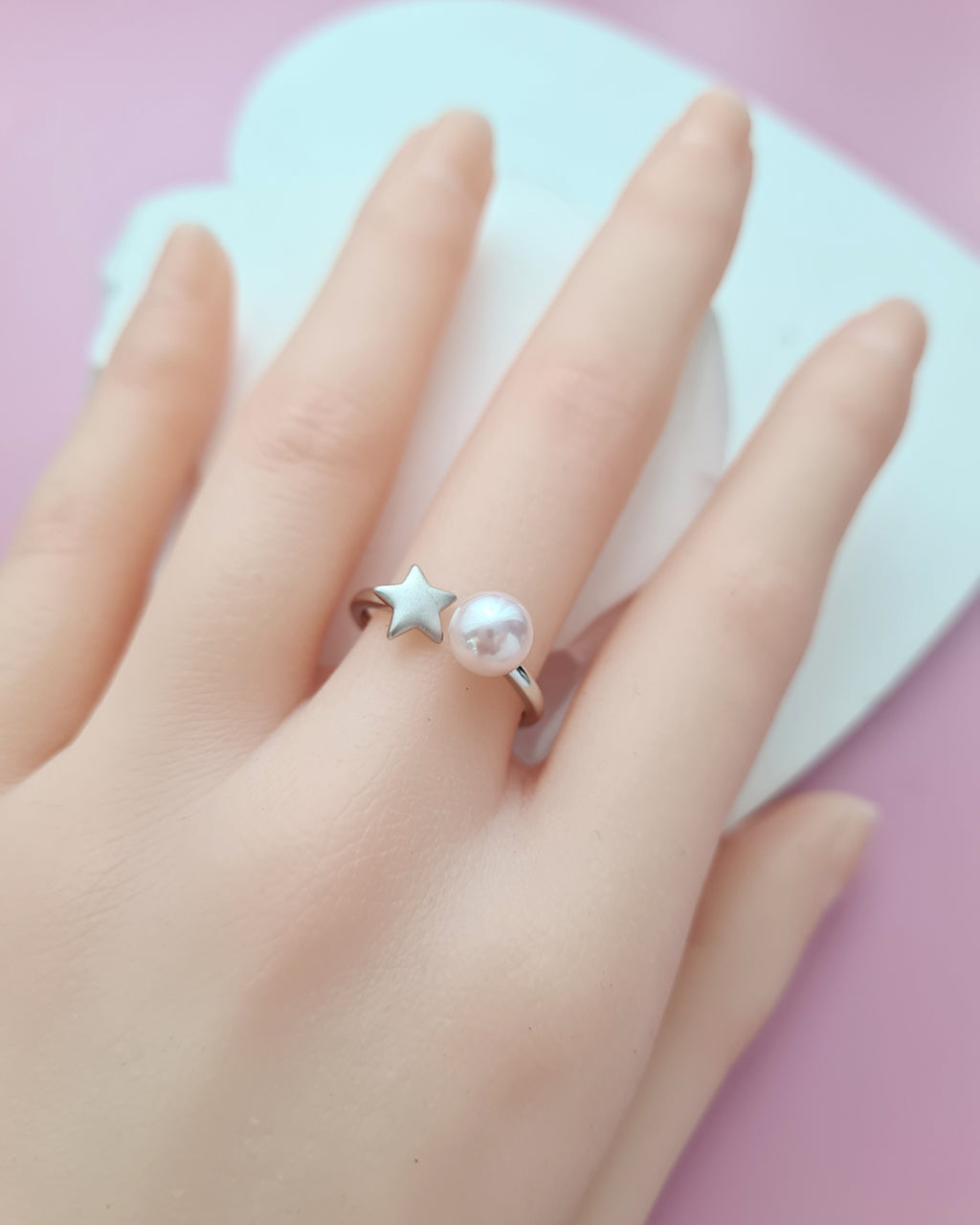 Akoya Pearl Star Open Ring, Handmade Pearl Jewelry in Singapore