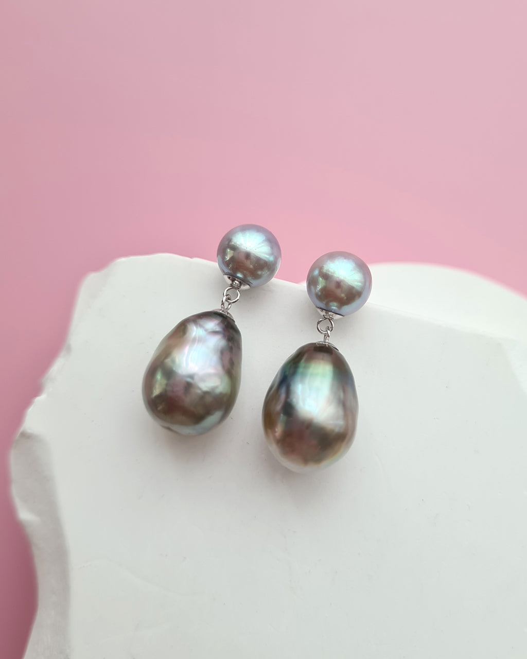 Akoya Pearl and Tahitian Pearl 18K White Gold Earrings - Double Pearl