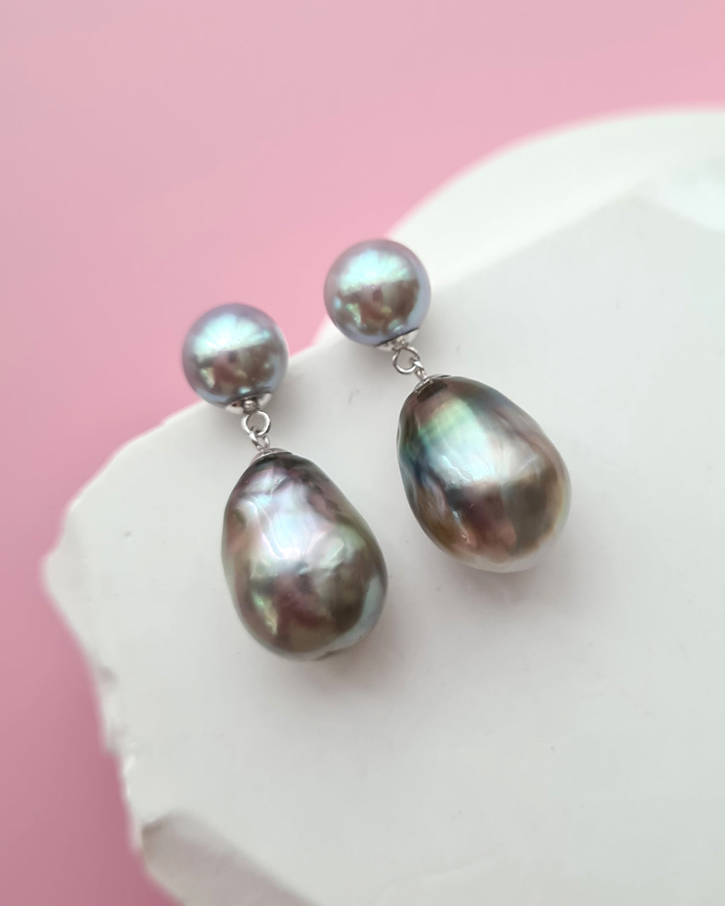 Akoya Pearl and Tahitian Pearl 18K White Gold Earrings - Double Pearl