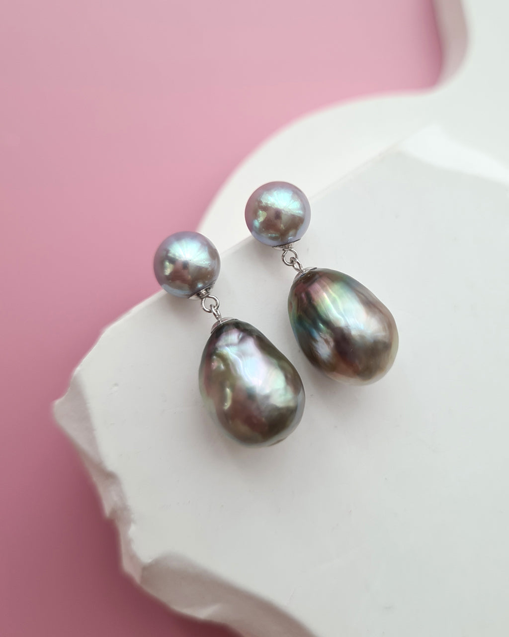 Akoya Pearl and Tahitian Pearl 18K White Gold Earrings - Double Pearl