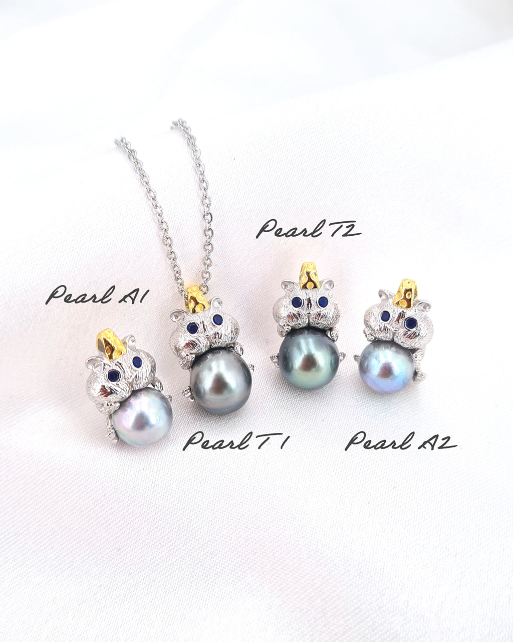 Akoya Pearl and Tahitian Pearl Cute Hamster Necklace | Modern Chic Sea Pearl Jewelry | Singapore