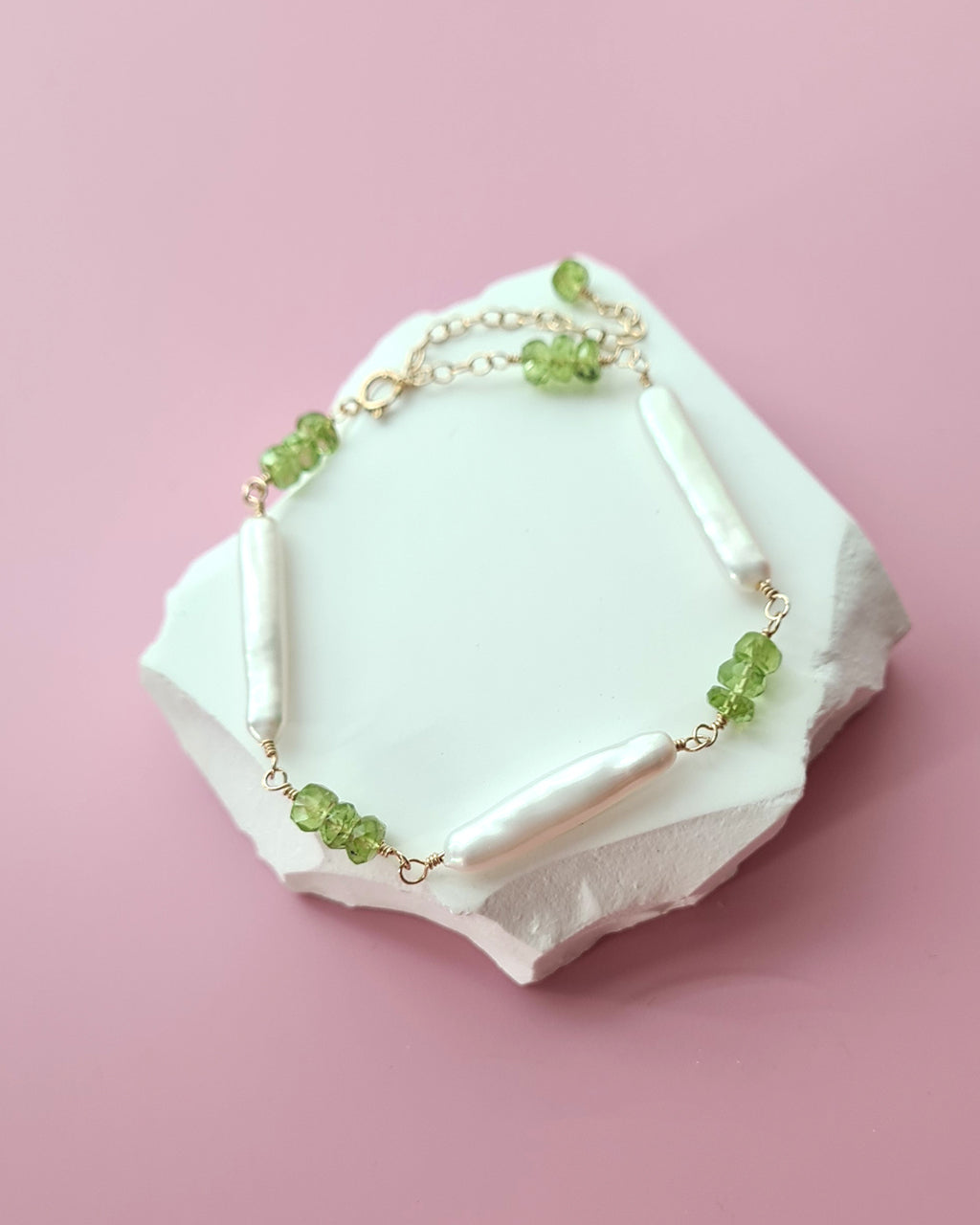 Baroque Pearl and Green Peridot Necklace, Handmade Pearl jewelry in Singapore