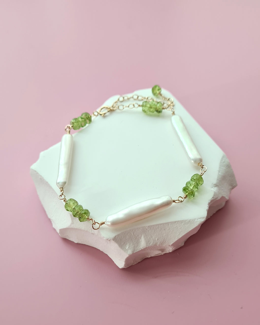 Baroque Pearl and Green Peridot Necklace, Handmade Pearl jewelry in Singapore