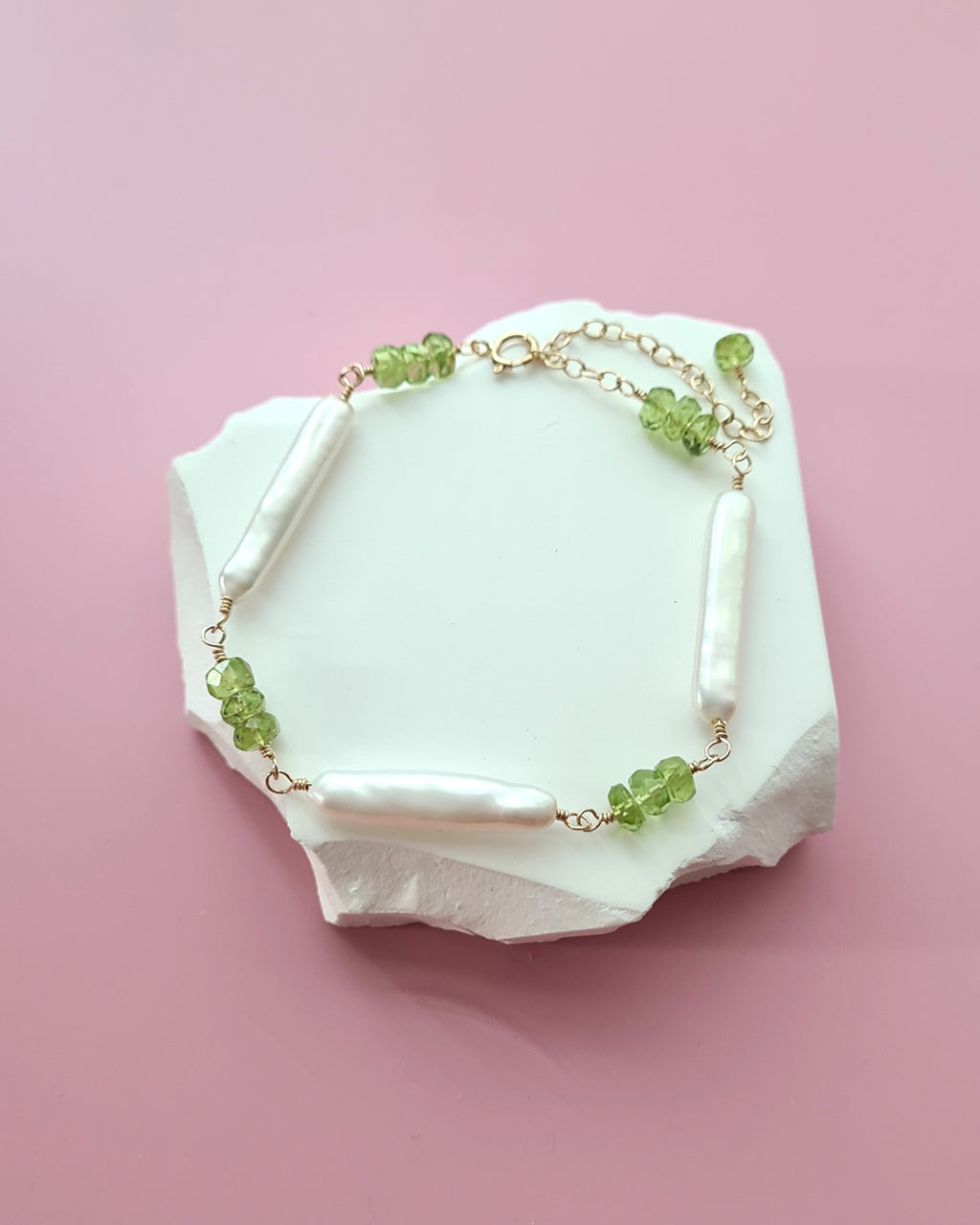 Baroque Pearl and Green Peridot Necklace, Handmade Pearl jewelry in Singapore