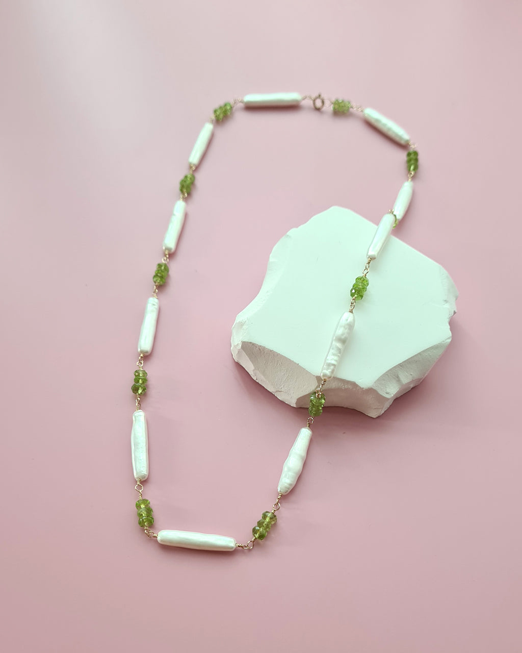 Baroque Pearl and Green Peridot Necklace, Handmade Pearl jewelry in Singapore