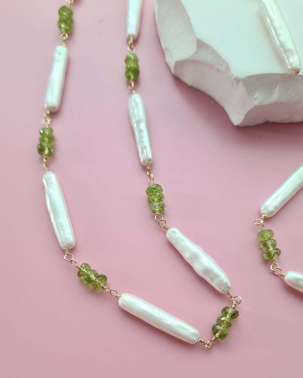 Baroque Pearl and Green Peridot Necklace, Handmade Pearl jewelry in Singapore