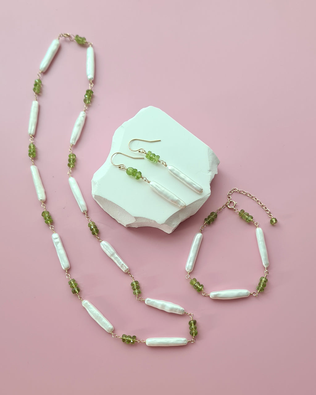 Baroque Pearl and Green Peridot Necklace, Handmade Pearl jewelry in Singapore