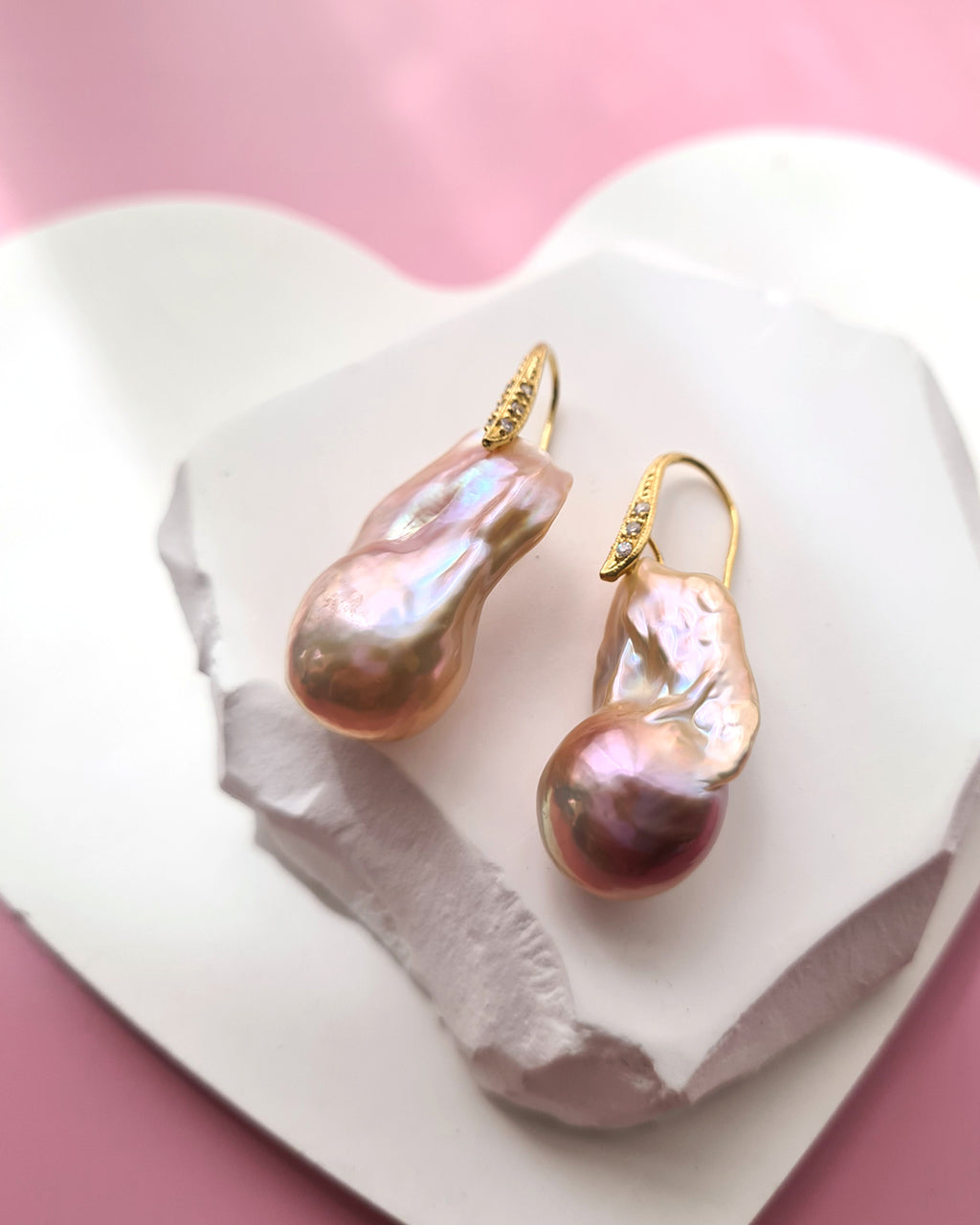 Baroque Pearl Earrings with Gold Sterling Silver Earrings Golden Pink Purple Pearl Jewelry