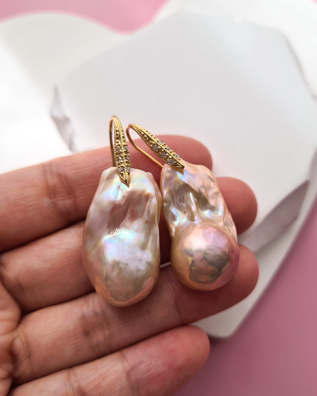 Baroque Pearl Earrings with Gold Sterling Silver Earrings Golden Pink Purple Pearl Jewelry