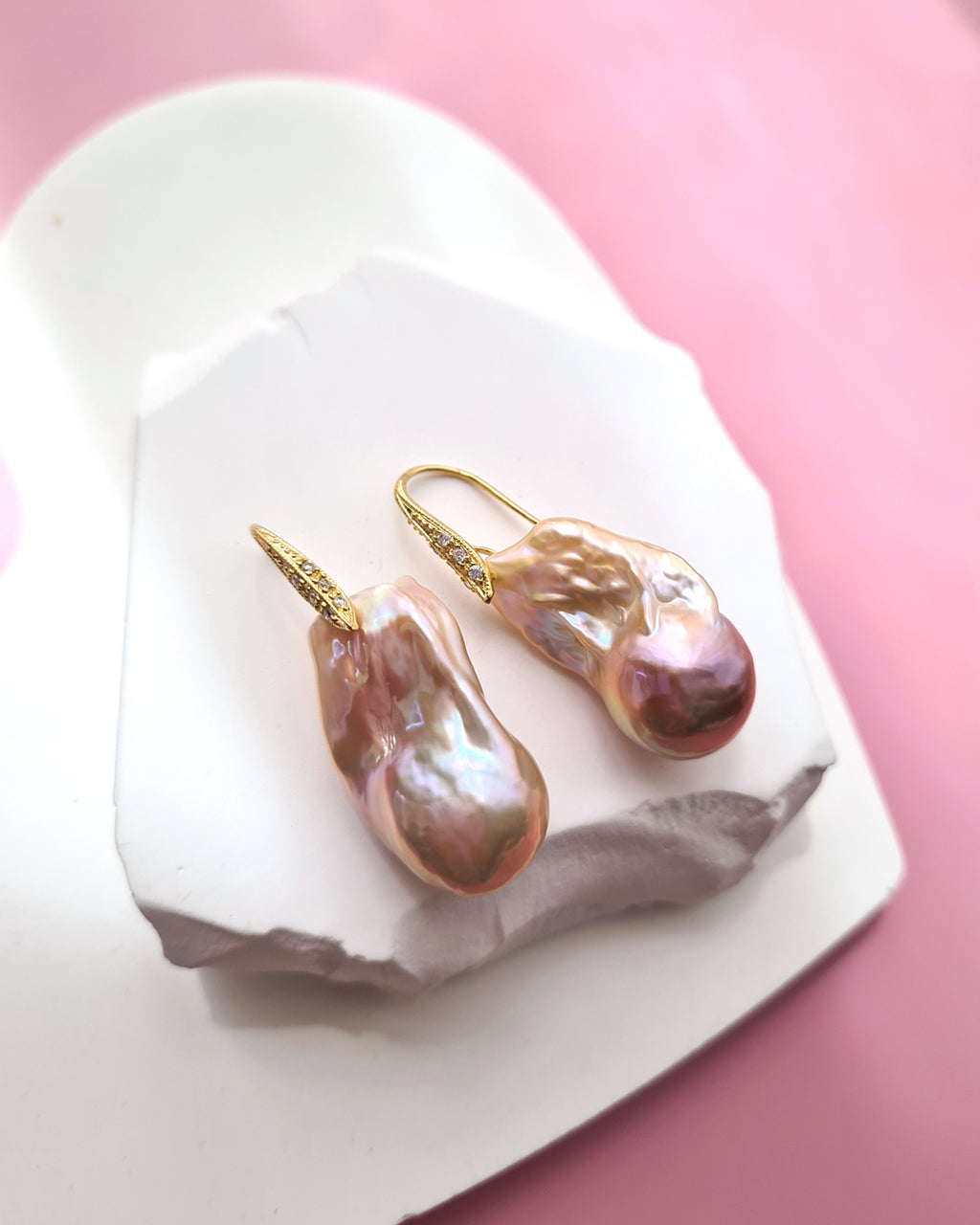 Baroque Pearl Earrings with Gold Sterling Silver Earrings Golden Pink Purple Pearl Jewelry