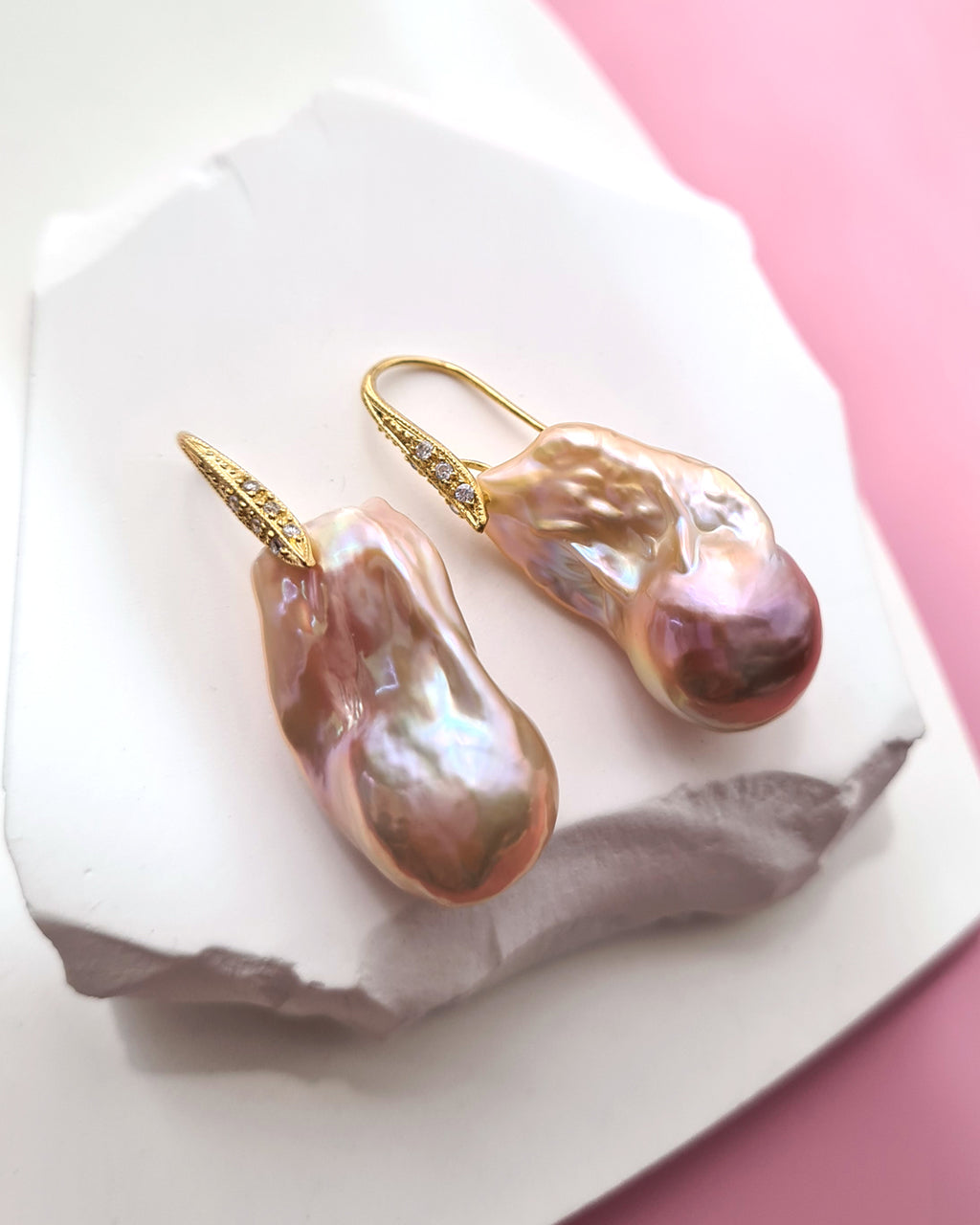 Baroque Pearl Earrings with Gold Sterling Silver Earrings Golden Pink Purple Pearl Jewelry