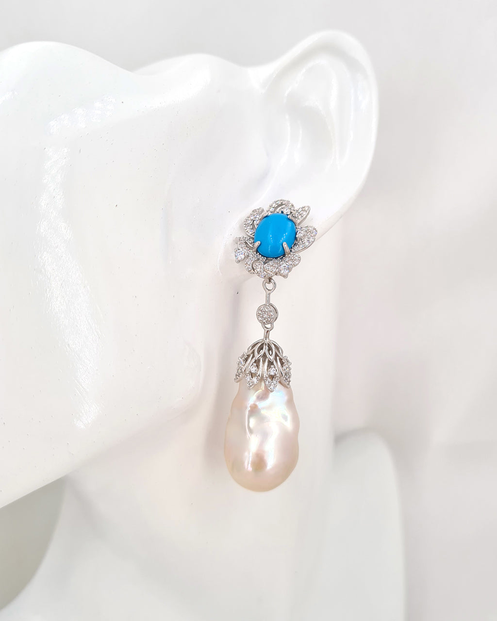 Blue stone pearl earrings online