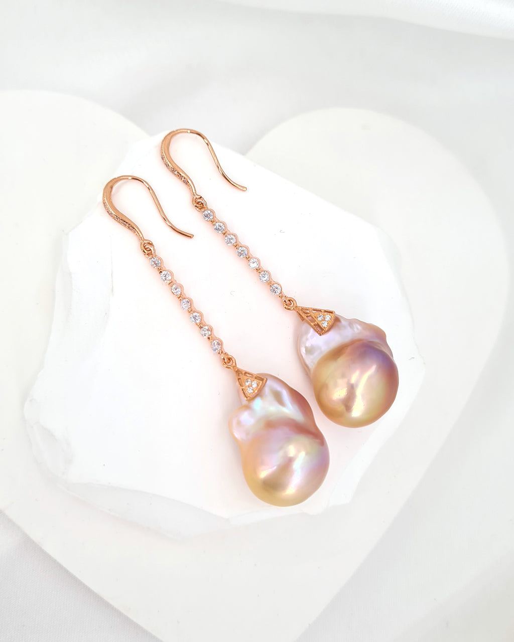 Purple Baroque Pearl Earrings, Long Rose Gold Baroque Pearl Earrings