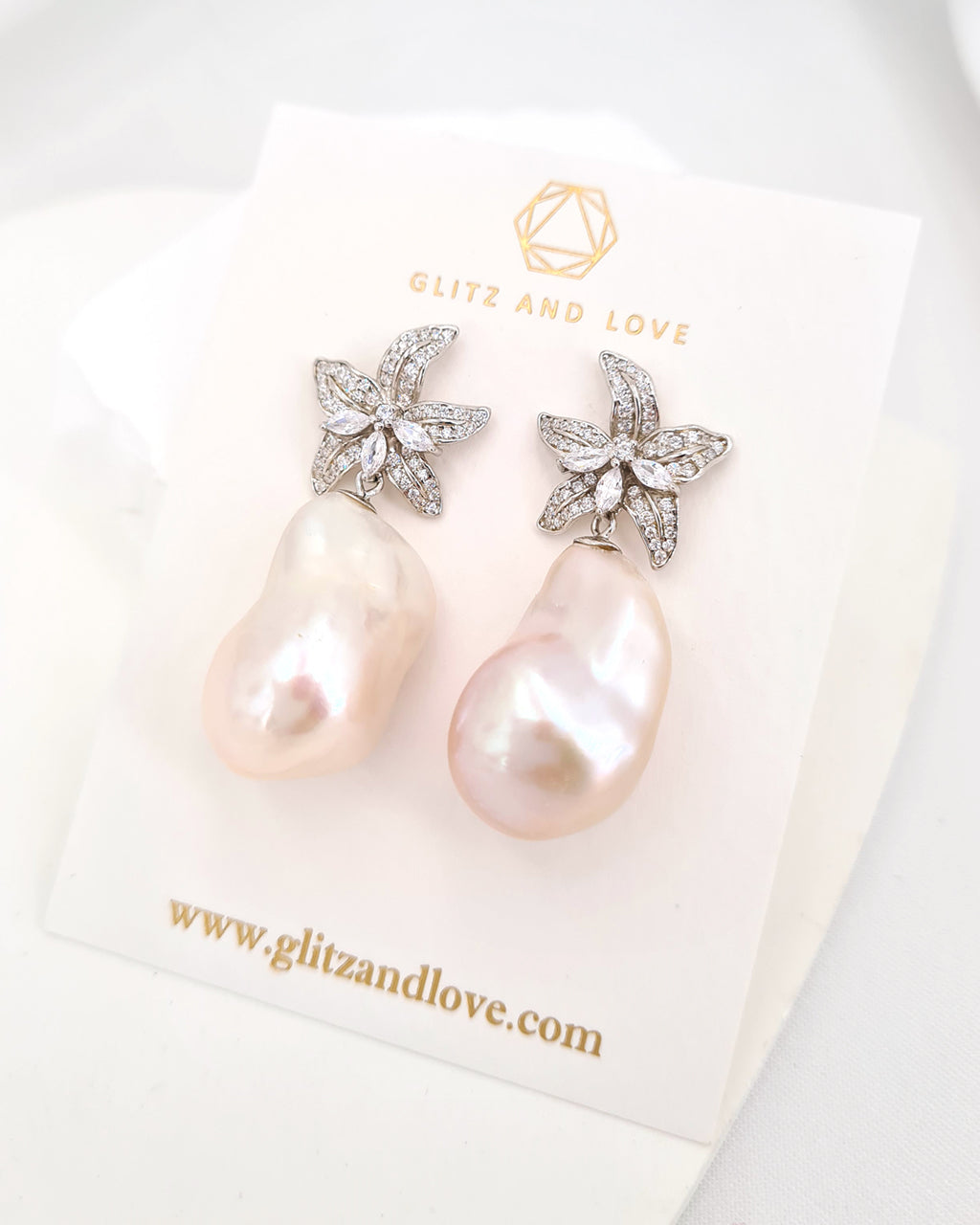 Large White Baroque Pearl Earrings - Lily Floral