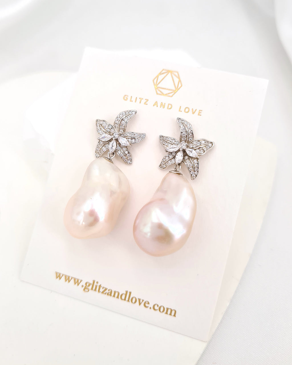 Large White Baroque Pearl Earrings - Lily Floral