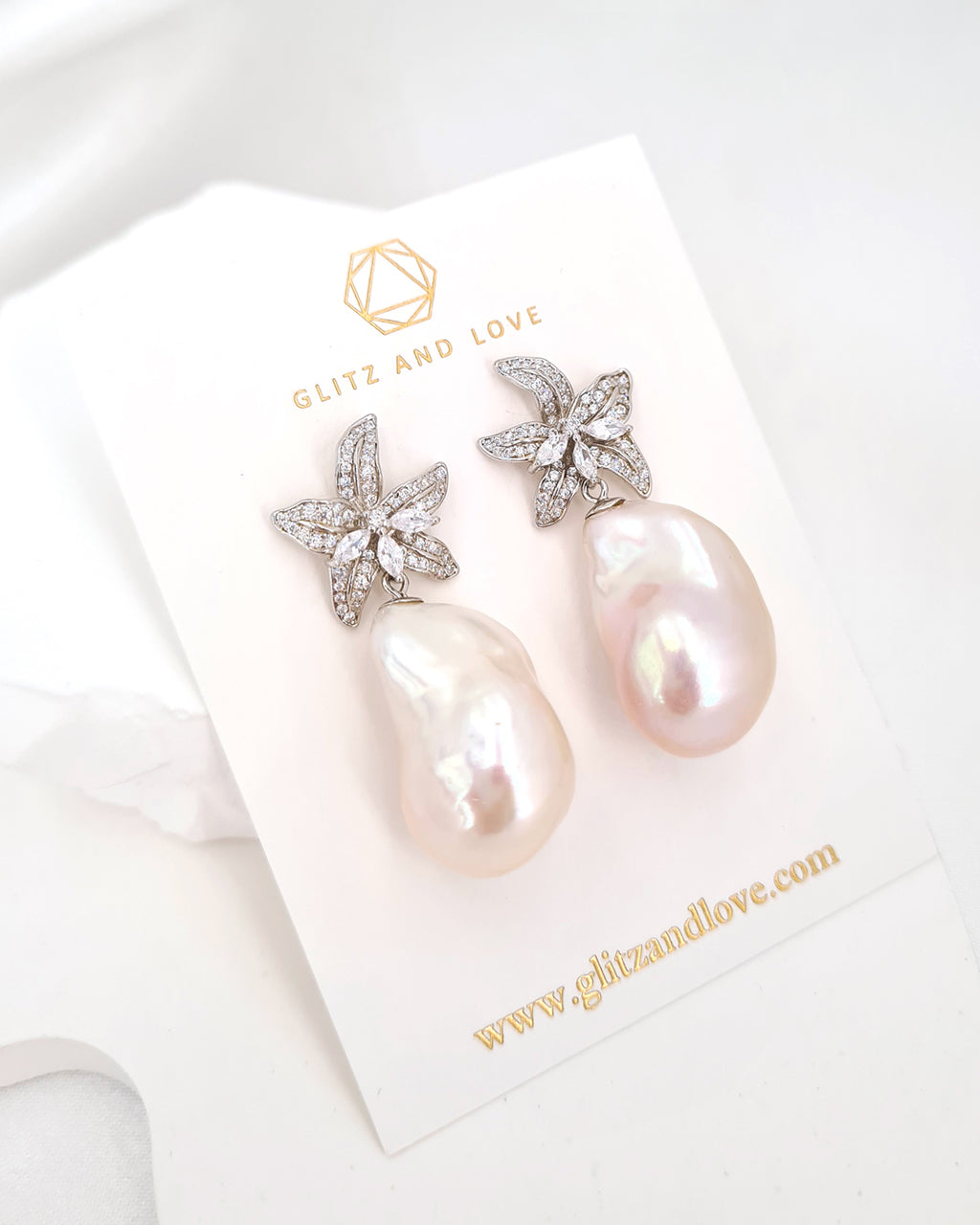 Large White Baroque Pearl Earrings - Lily Floral