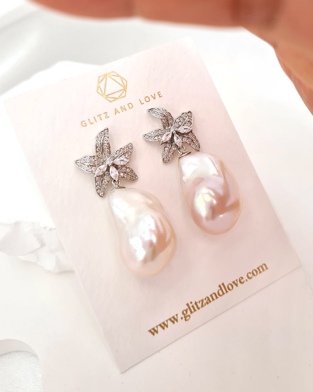 Large White Baroque Pearl Earrings - Lily Floral