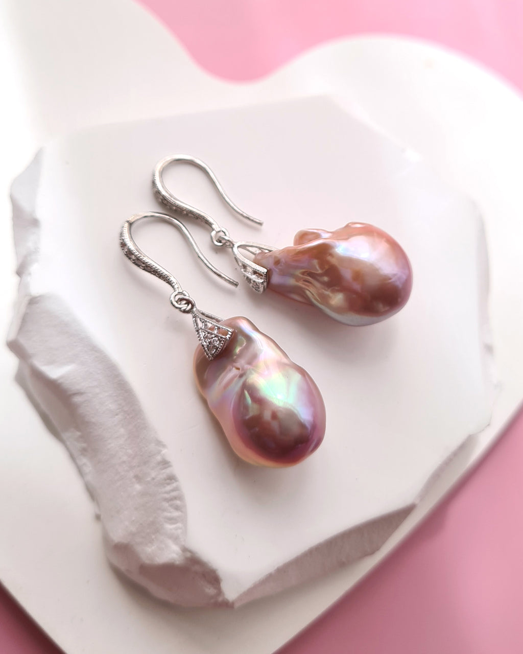 Pink baroque pearl earrings deals