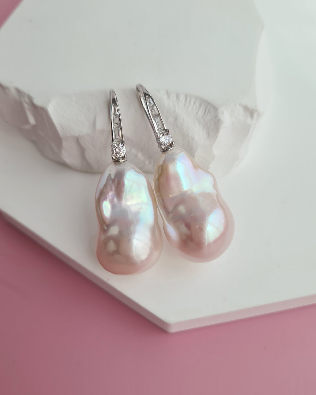 Big White Freshwater Baroque Pearl Earrings for Brides and Wedding 