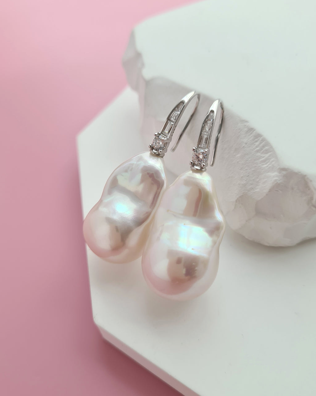 Big White Freshwater Baroque Pearl Earrings for Brides and Wedding 