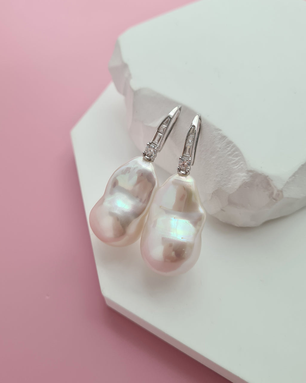 Big White Freshwater Baroque Pearl Earrings for Brides and Wedding 