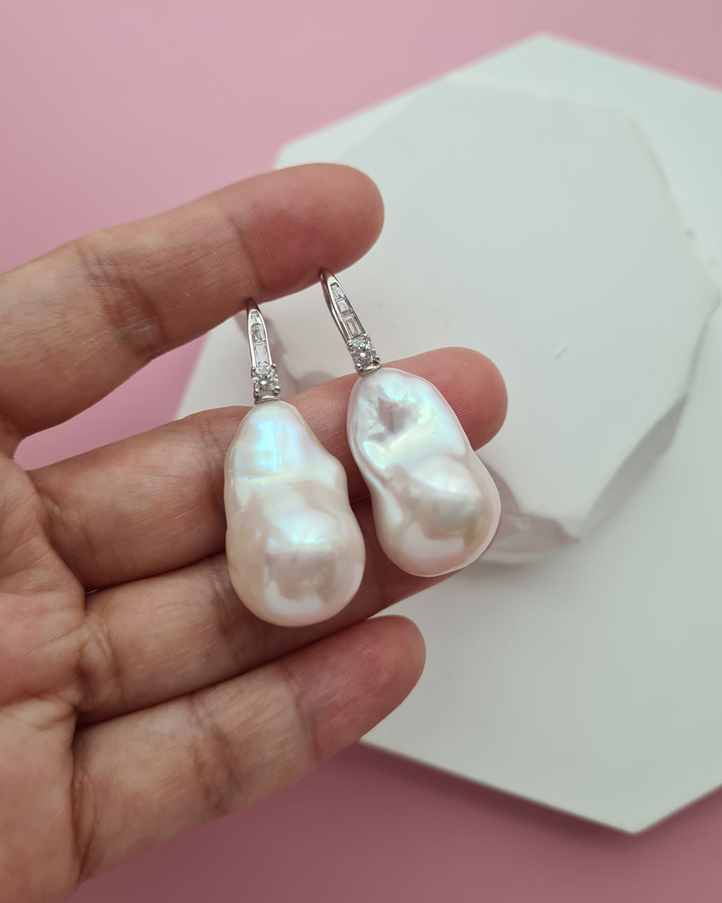 Big White Freshwater Baroque Pearl Earrings for Brides and Wedding 