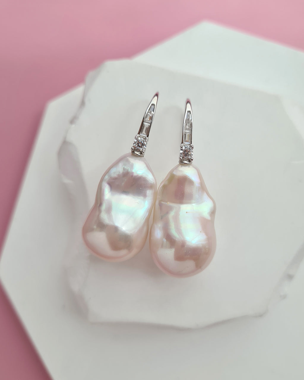 Big White Freshwater Baroque Pearl Earrings for Brides and Wedding 
