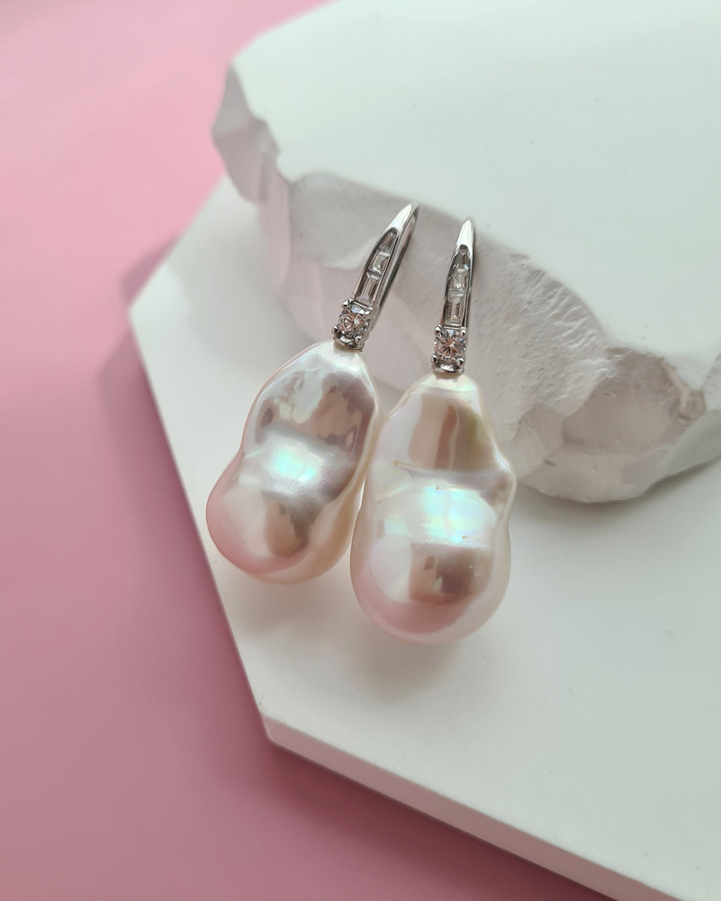 Big White Freshwater Baroque Pearl Earrings for Brides and Wedding 