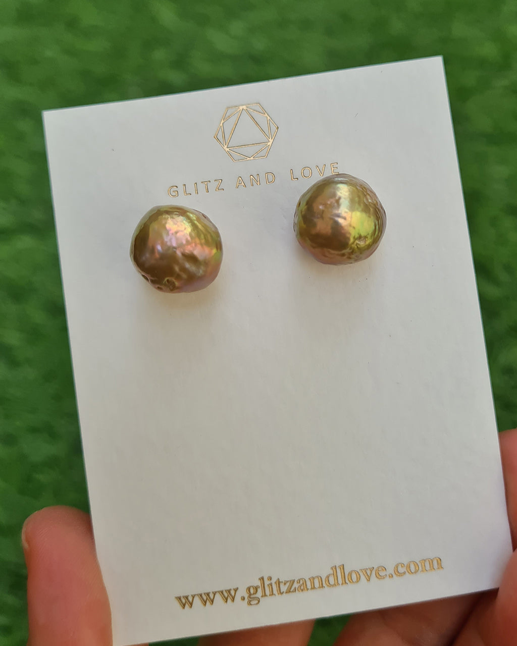 Big Pearl Stud Earrings | Metallic Pearl Earrings | Wrinkled Kasumi Pearl Earrings