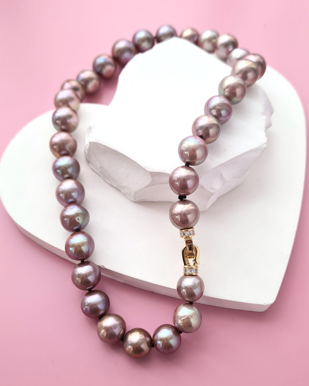 Metallic Purple Pearl Strand Necklace - Traditional Pearl Knotting, Pearl Jewelry in Singapore