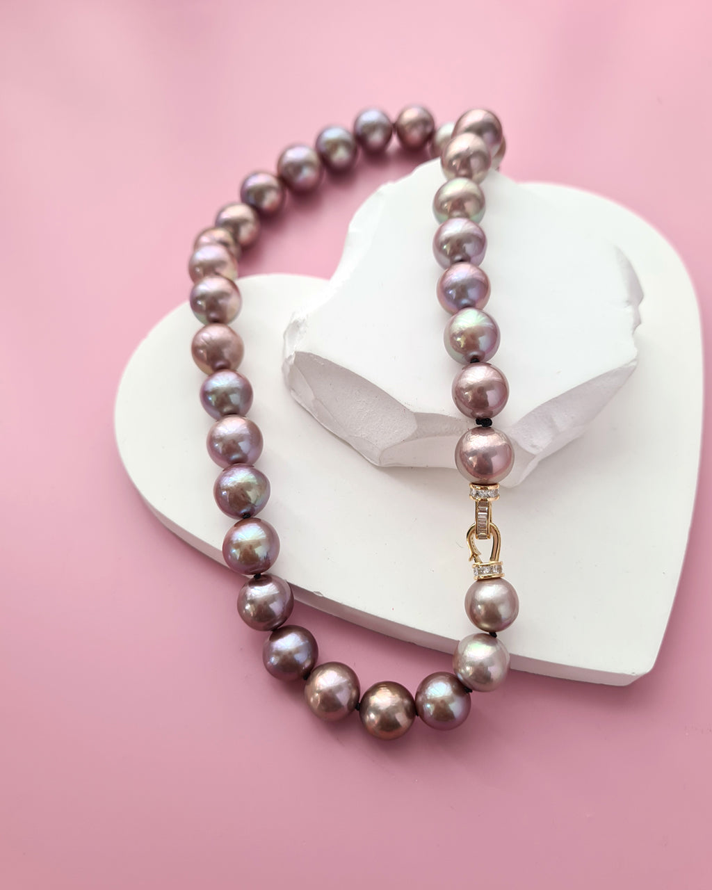 Metallic Purple Pearl Strand Necklace - Traditional Pearl Knotting, Pearl Jewelry in Singapore