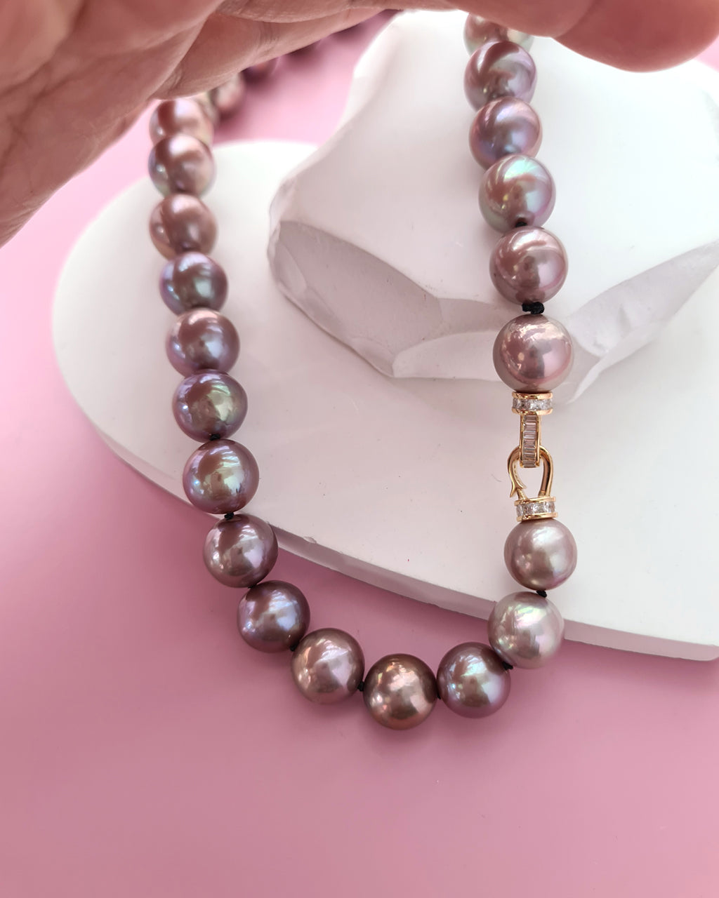 Metallic Purple Pearl Strand Necklace - Traditional Pearl Knotting, Pearl Jewelry in Singapore