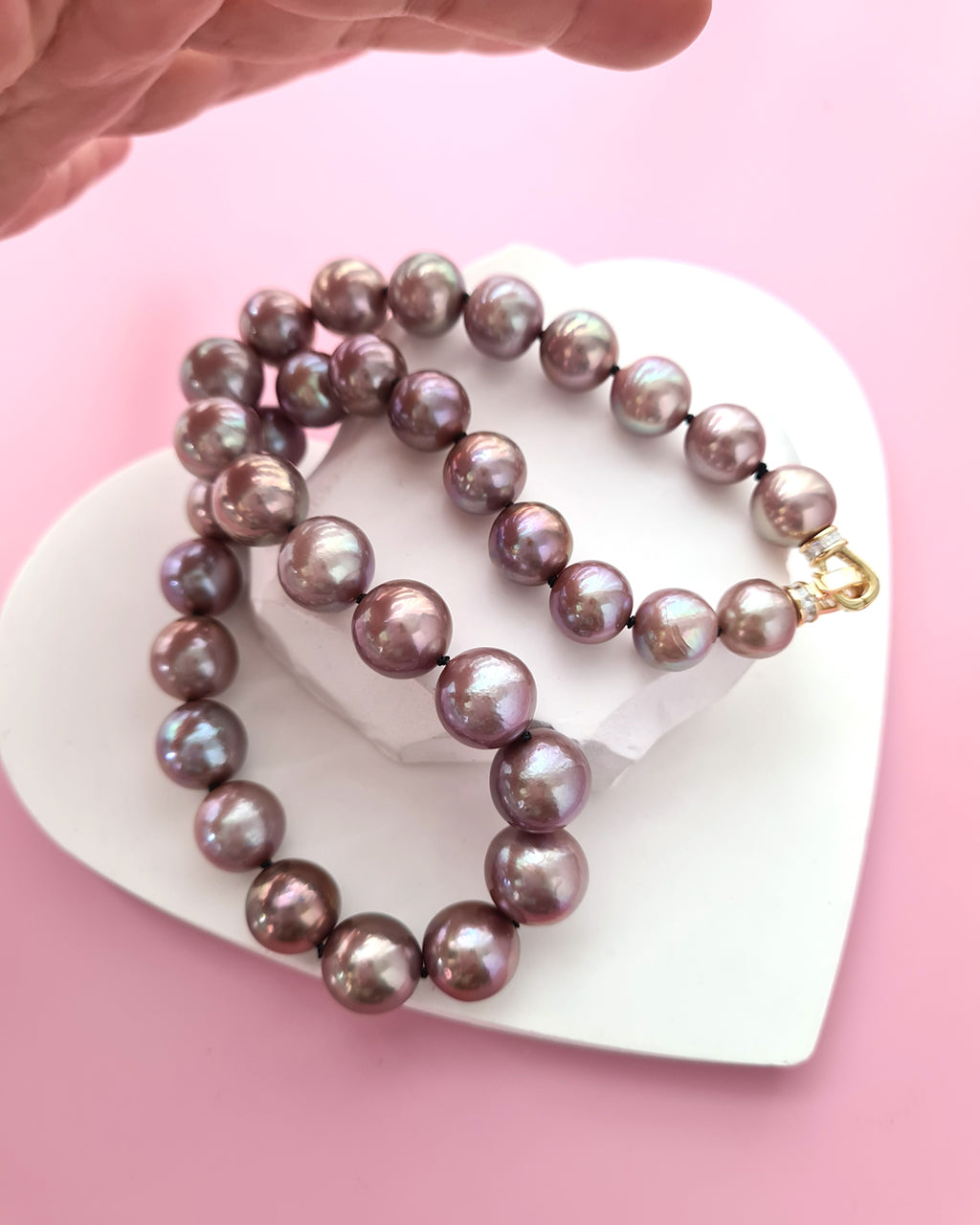Metallic Purple Pearl Strand Necklace - Traditional Pearl Knotting, Pearl Jewelry in Singapore