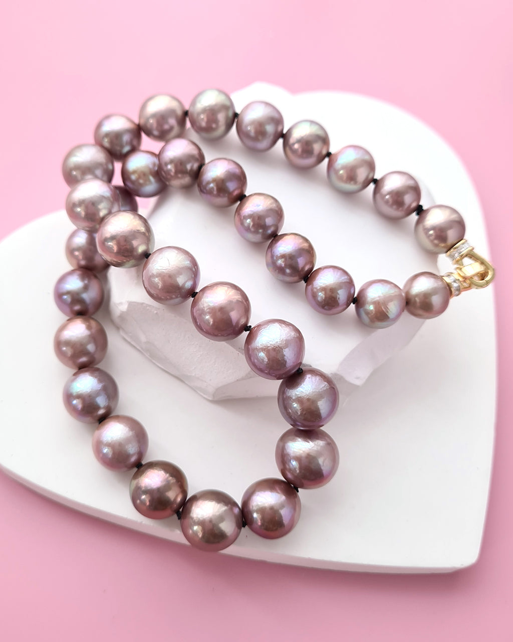Metallic Purple Pearl Strand Necklace Classic Knotted 10mm 13mm Glitz And Love