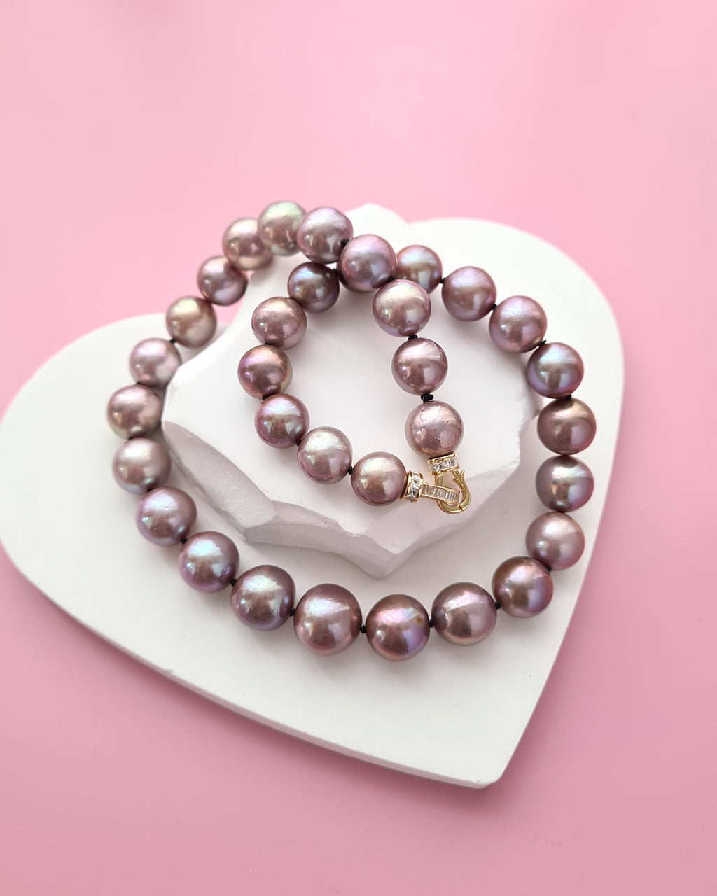 Metallic Purple Pearl Strand Necklace - Traditional Pearl Knotting, Pearl Jewelry in Singapore