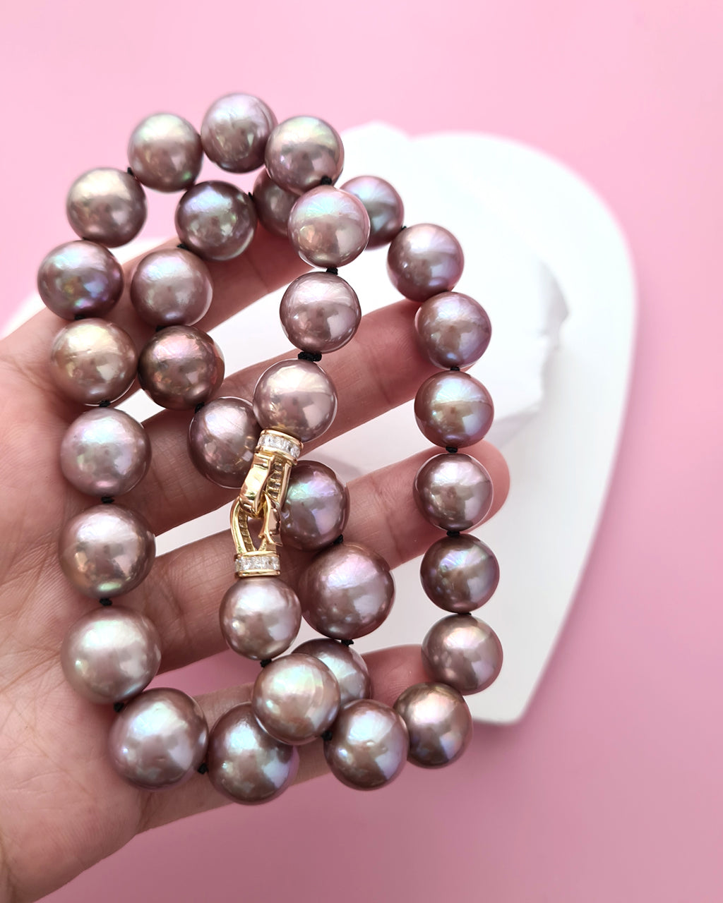 Metallic Purple Pearl Strand Necklace - Traditional Pearl Knotting, Pearl Jewelry in Singapore