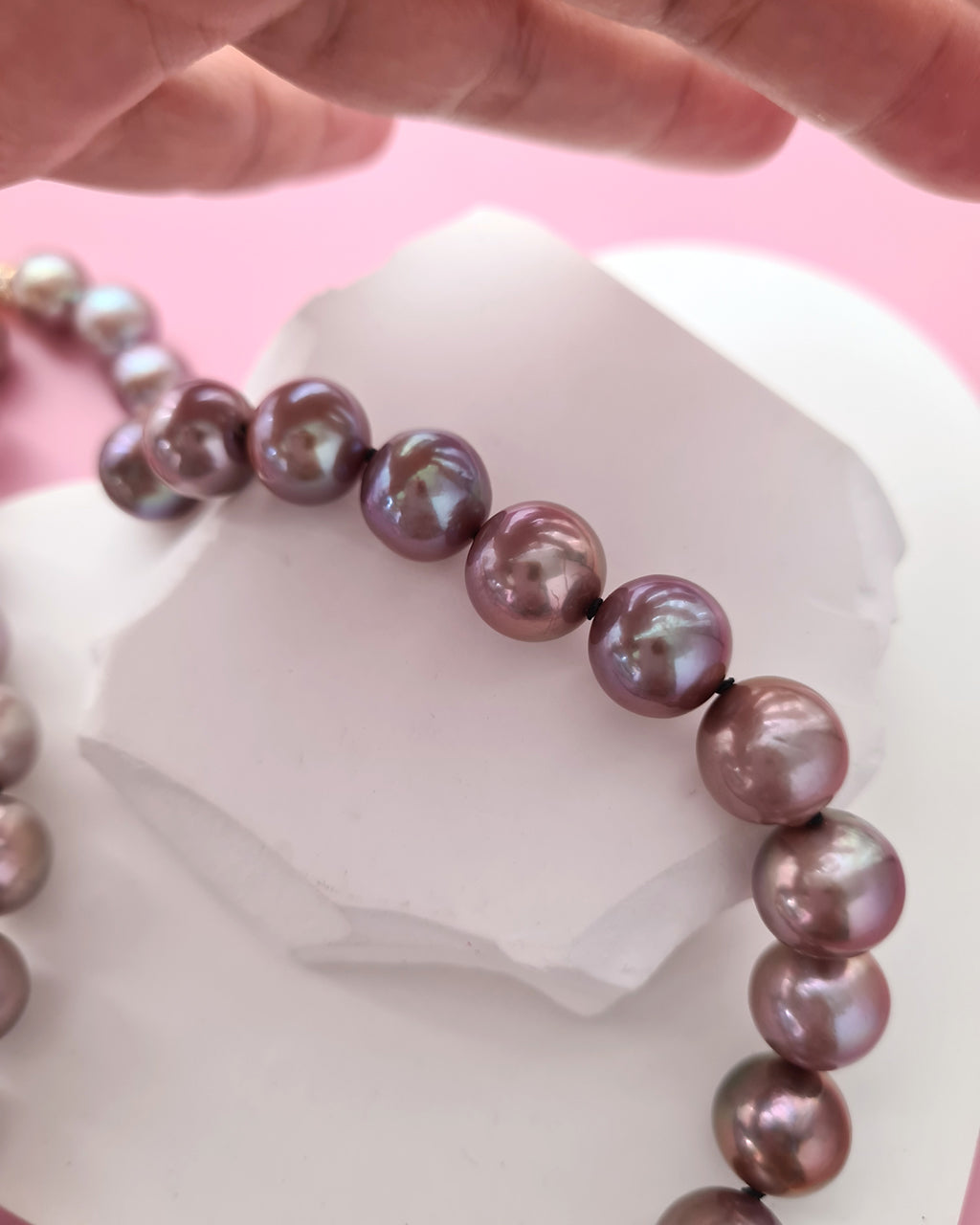 Metallic Purple Pearl Strand Necklace - Traditional Pearl Knotting, Pearl Jewelry in Singapore