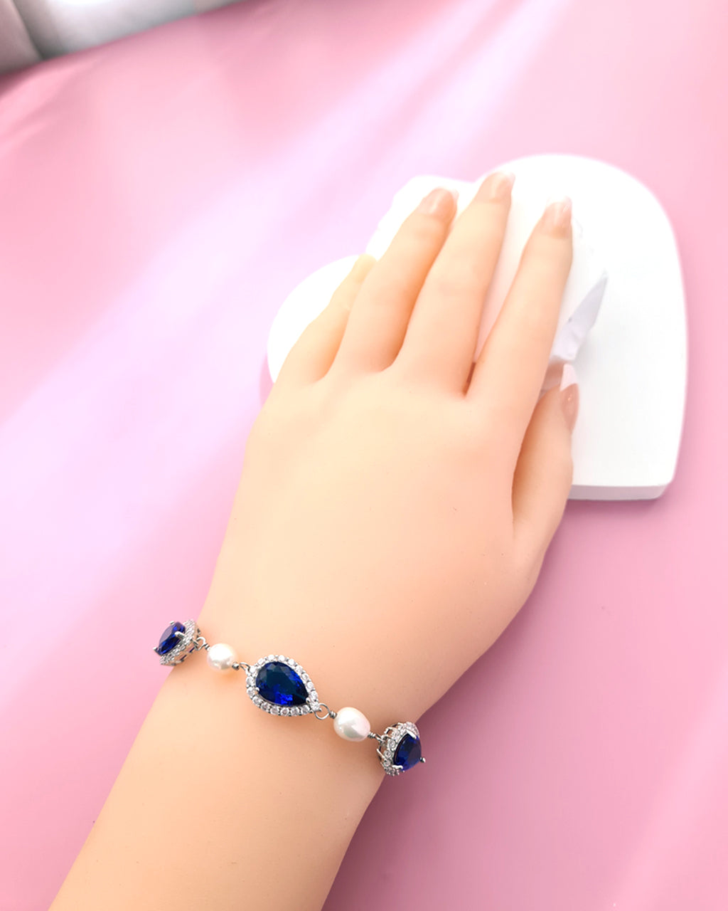 Blue Teardrop and Freshwater White Pearl Bracelet - Something Blue