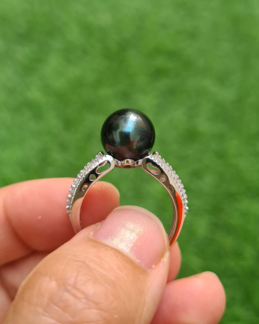 Beautiful Tahitian Black Pearl Diamond 18k white gold ring | eBay