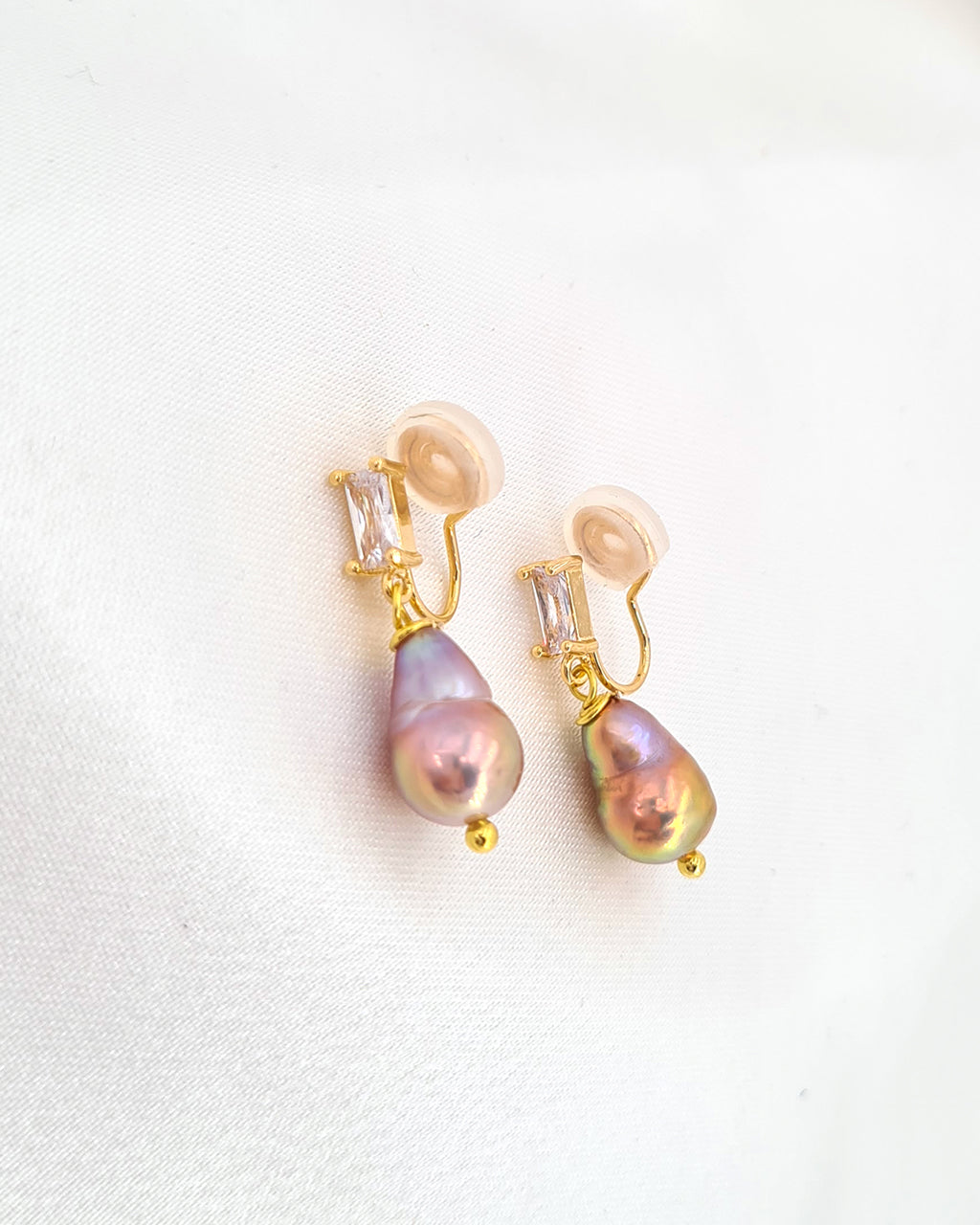 Pink pearl sales clip on earrings