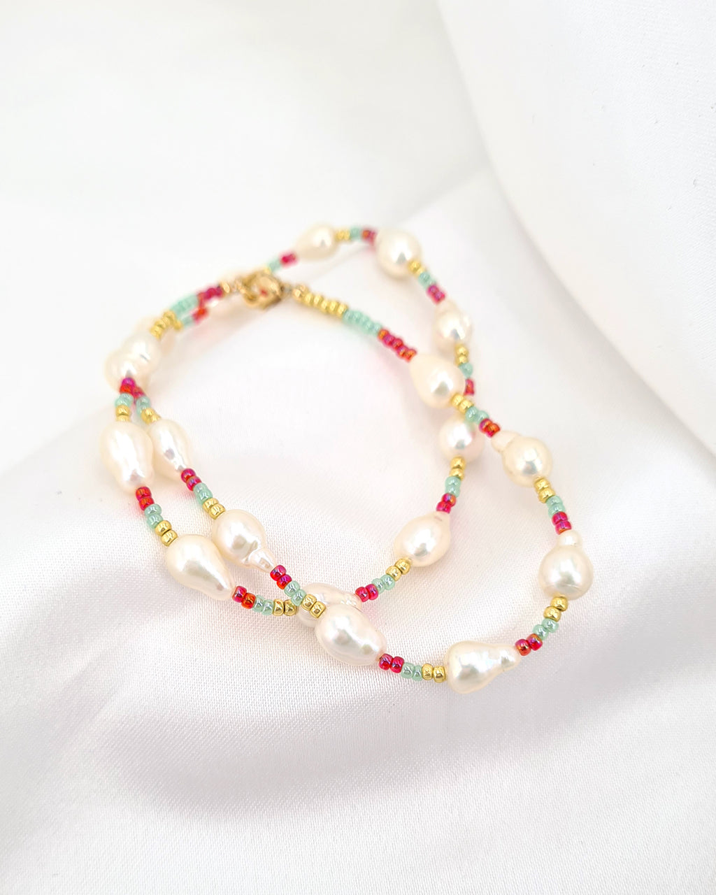 Stackable Colorful Beads & Freshwater Akoya Baroque Pearl Necklace | Modern Pearl Jewelry | Layering Necklace