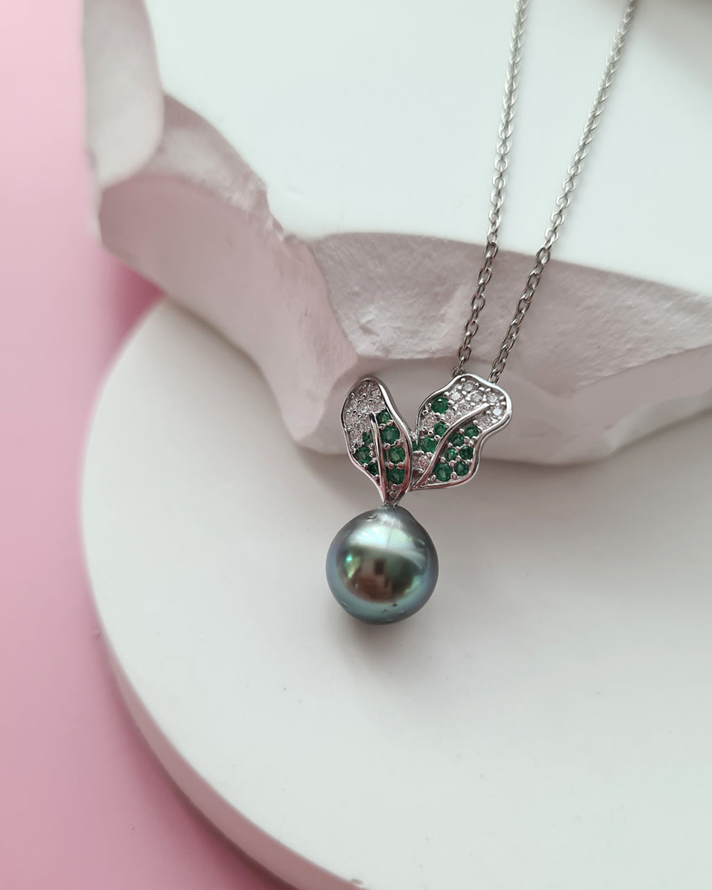 Cute Tahitian Pearl Pendant Necklace, Green Carrot Pearl Necklace in Sterling Silver