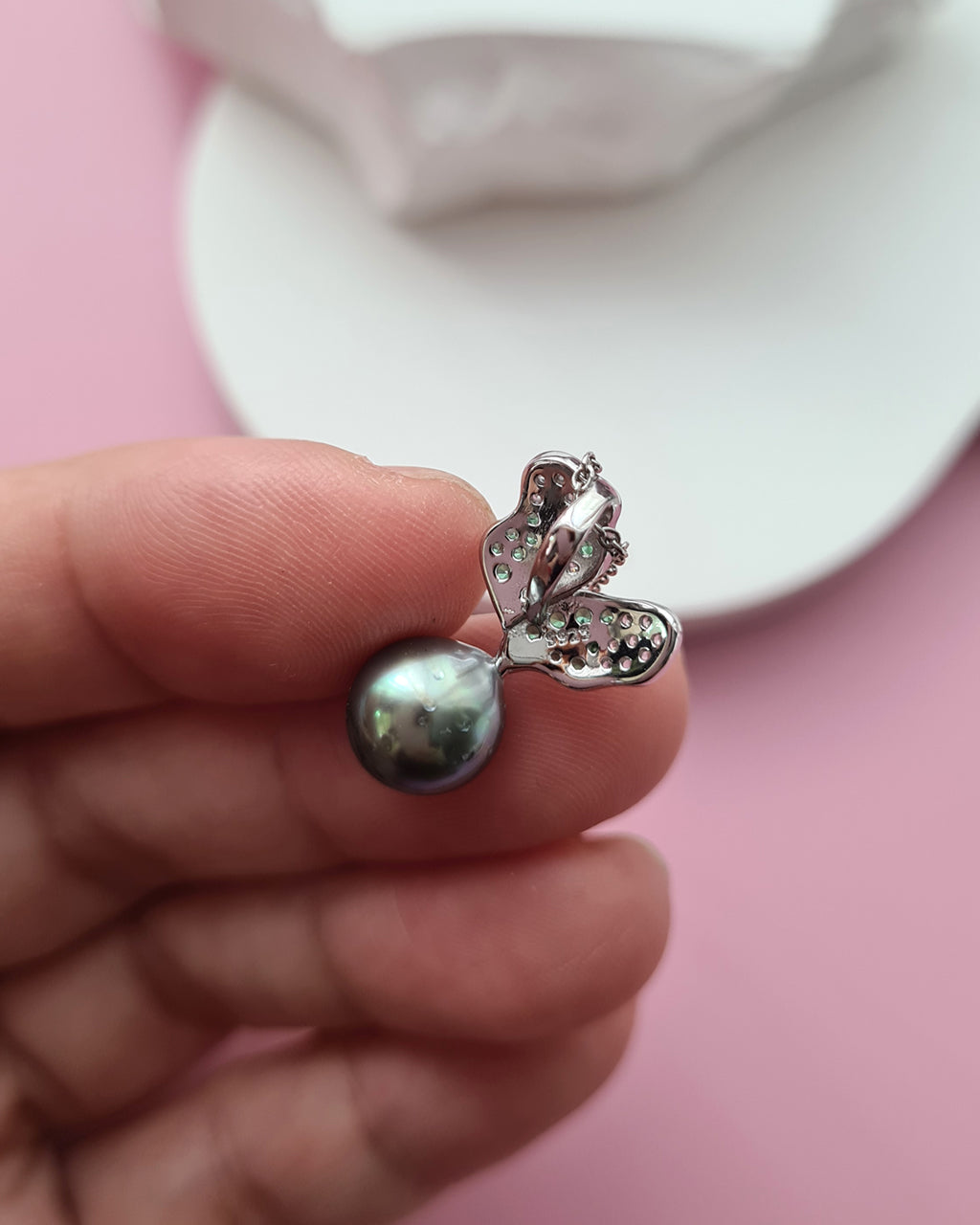 Cute Tahitian Pearl Pendant Necklace, Green Carrot Pearl Necklace in Sterling Silver