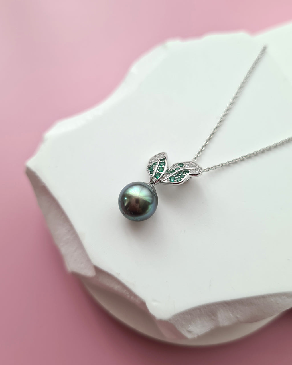 Cute Tahitian Pearl Pendant Necklace, Green Carrot Pearl Necklace in Sterling Silver