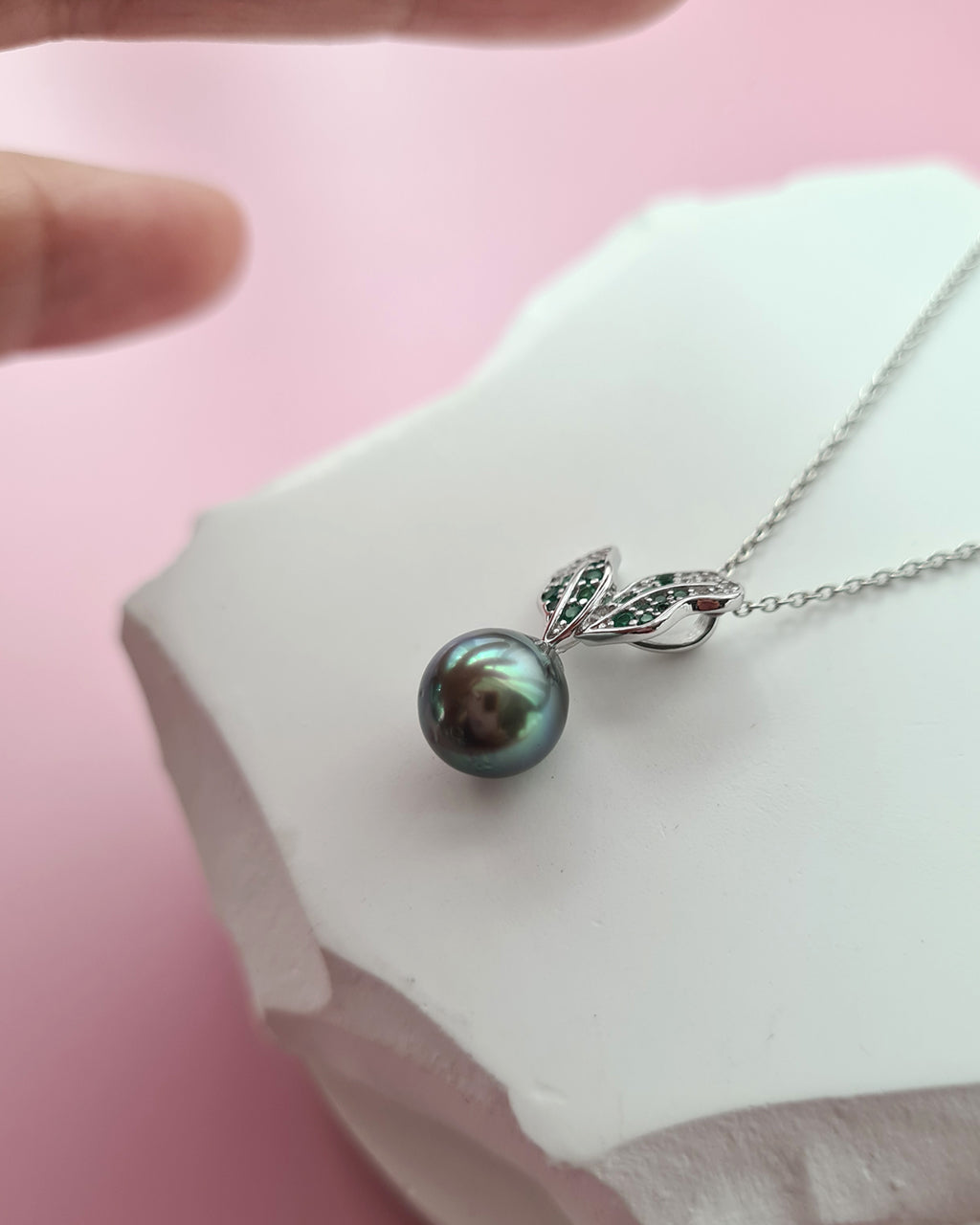 Cute Tahitian Pearl Pendant Necklace, Green Carrot Pearl Necklace in Sterling Silver
