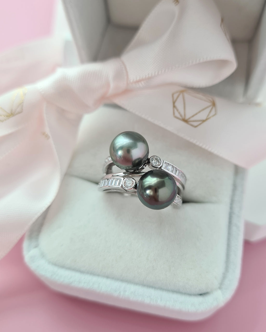 Double Tahitian Pearl Ring, Modern Pearl Jewelry in Singapore