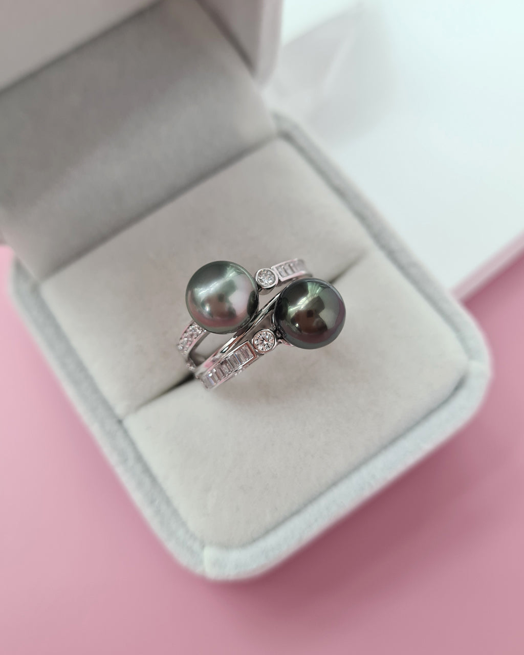 Double Tahitian Pearl Ring, Modern Pearl Jewelry in Singapore